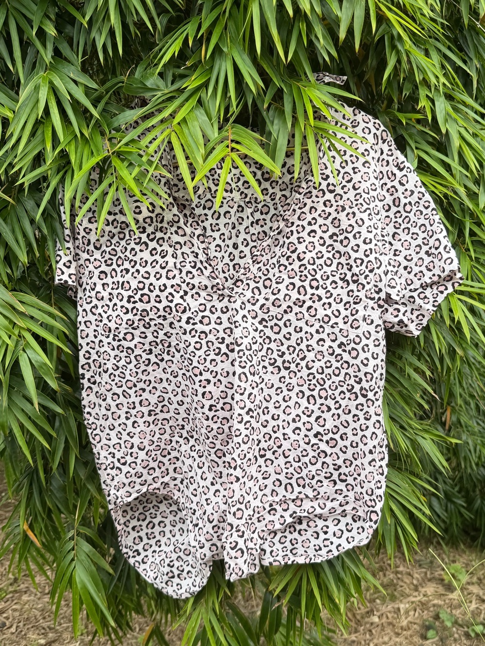 ACACIA camp shirt, short sleeve front pocket pink leopard print Wild 100% cotton